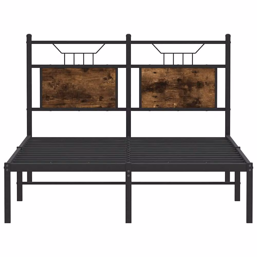 Berkfield Home Small Double Wood and Metal Bed Frame in Smoked Oak Brown, W/D/H: 120 x 190 cm – 3