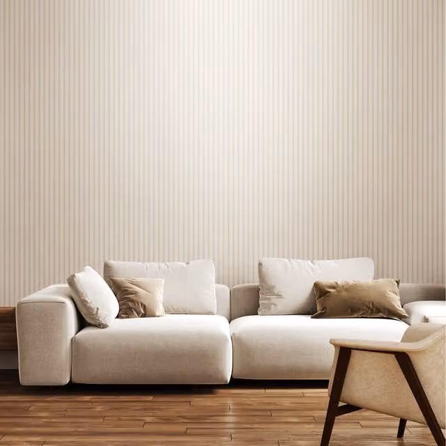 Hoopla Walls Chalk Stripe Linen Textured Wallpaper in Yellow and Beige
