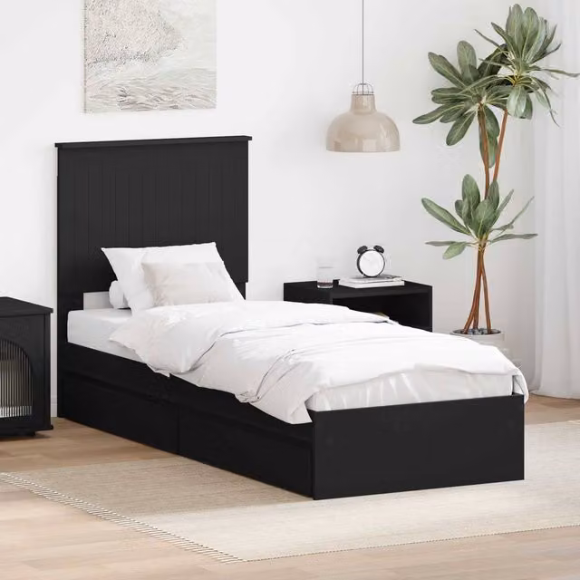 Berkfield Home Modern Storage Bed with Headboard and Drawers in Black, W/D/H: 190 x 75 x 75 cm – 1