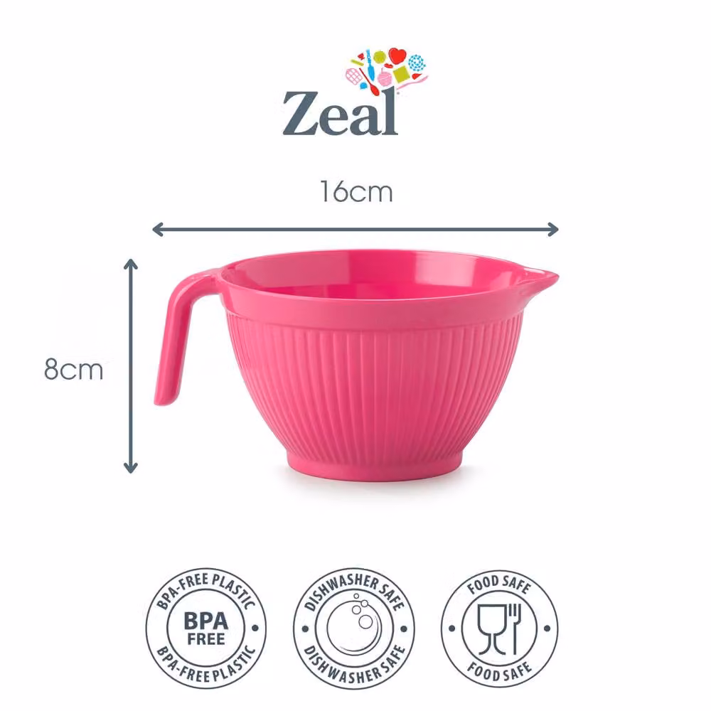 Zeal Mini Melamine Mixing Bowl Jug with Pouring Spout in Pink, 0.568 l – 2