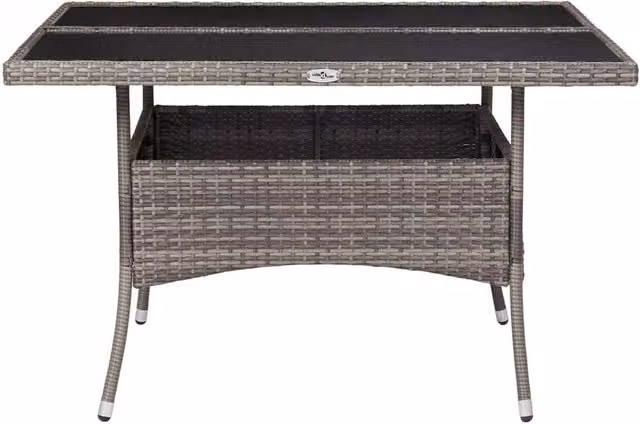 Berkfield Home Grey Poly Rattan and Glass Square Outdoor Dining Table – 1