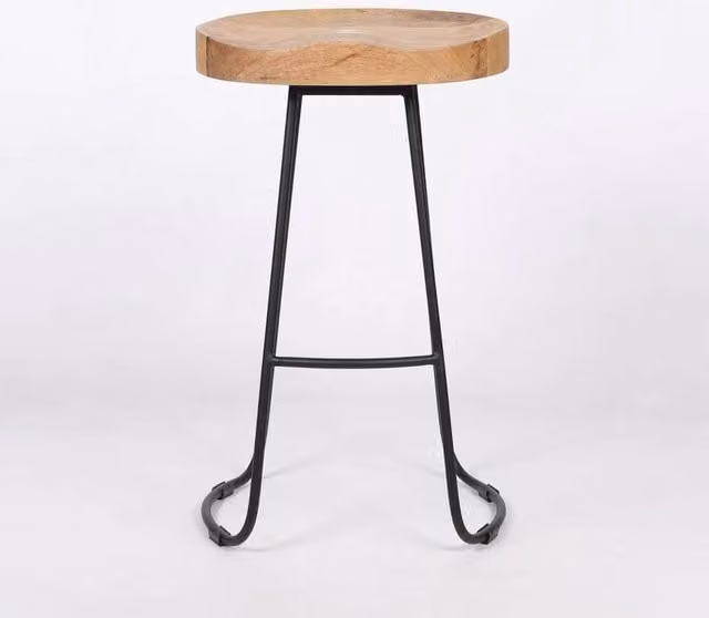 FLAVORA Industrial Metal and Mango Wood Bar Stool in Black and Brown, Height: 64 cm – 1