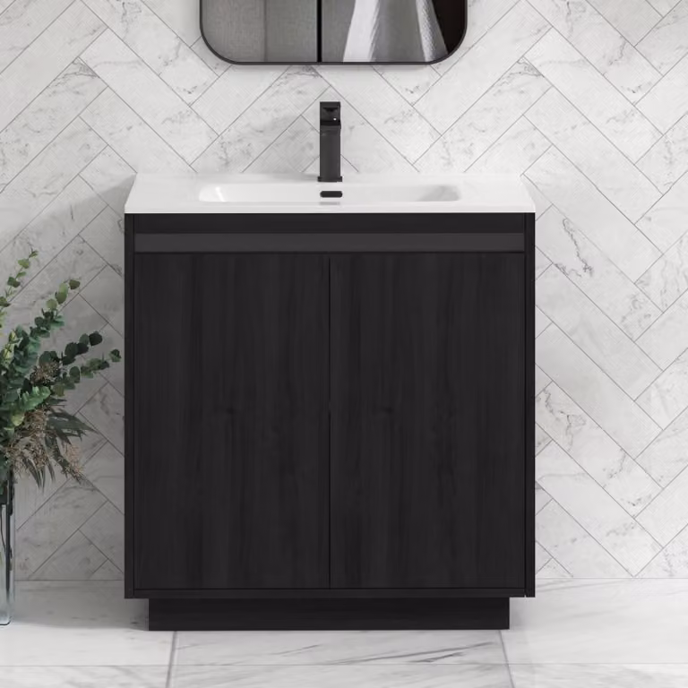 Royal Bathrooms Orion 800mm Floor Standing 2 Door Vanity Unit in Hale Black with Ceramic Basin and Black Accent Trim