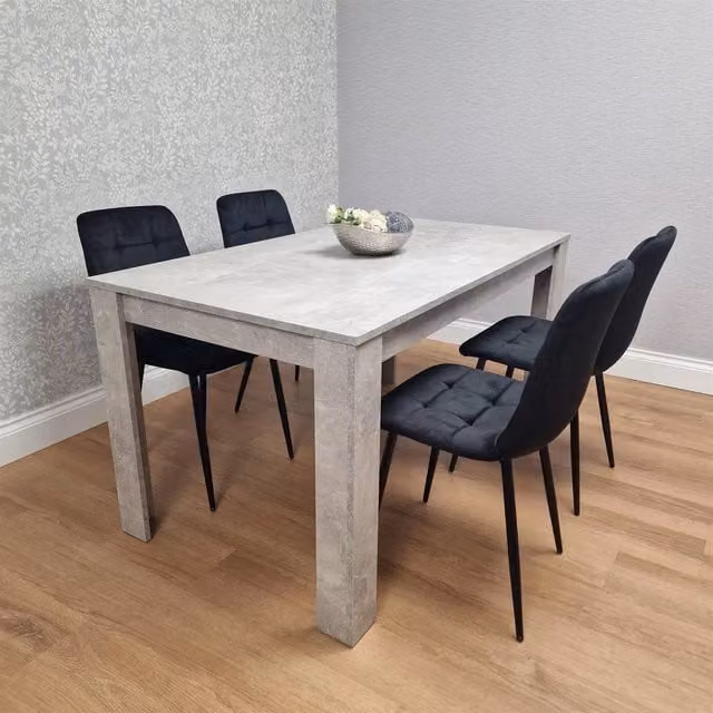 KOSY KOALA Modern Rectangular Dining Table Set with 4 Grey Velvet Chairs, W/D/H: 80 x 80 x 75 cm