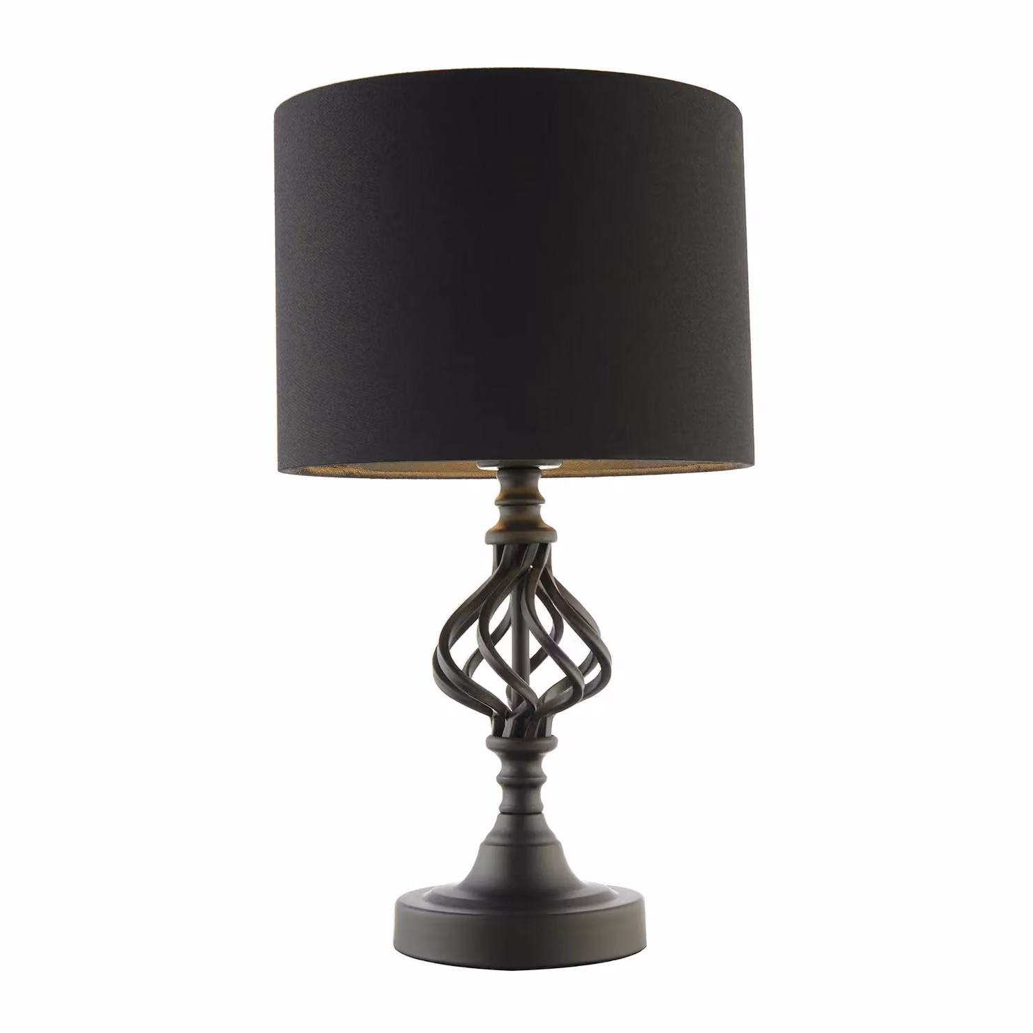 Happy Homewares Classic Twist Metal Table Lamp in Matte Black with Black Fabric Drum Shade – 2