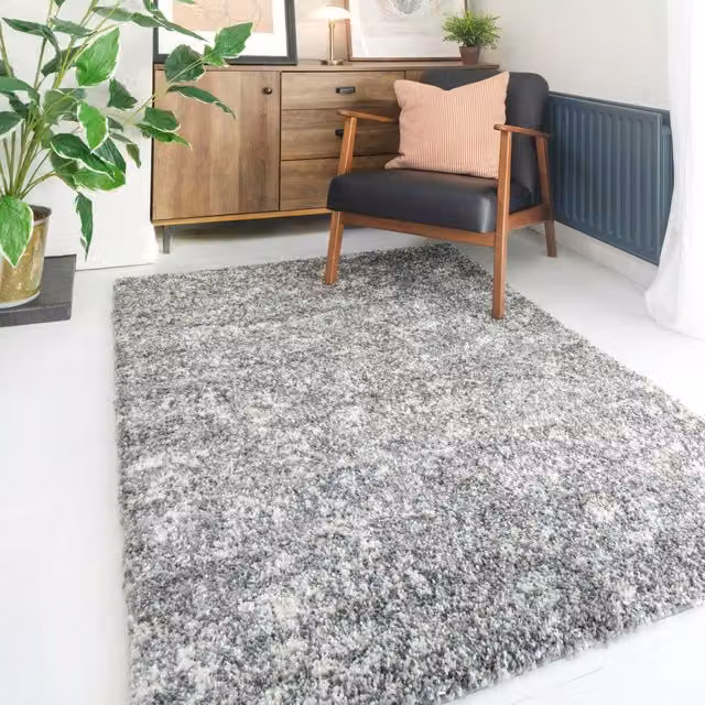 Kukoon Soft Shaggy Grey Silver Deep Pile Fluffy Rug, W: 200 cm, D: 290 cm