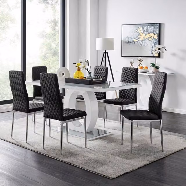 FurnitureboxUK Giovani Grey Dining Table with 6 Black Velvet Milan Chairs
