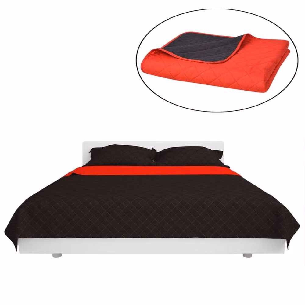 Berkfield Home Reversible Quilted Microfibre Bedspread in Red and Black, W: 220 cm, D: 240 cm – 2