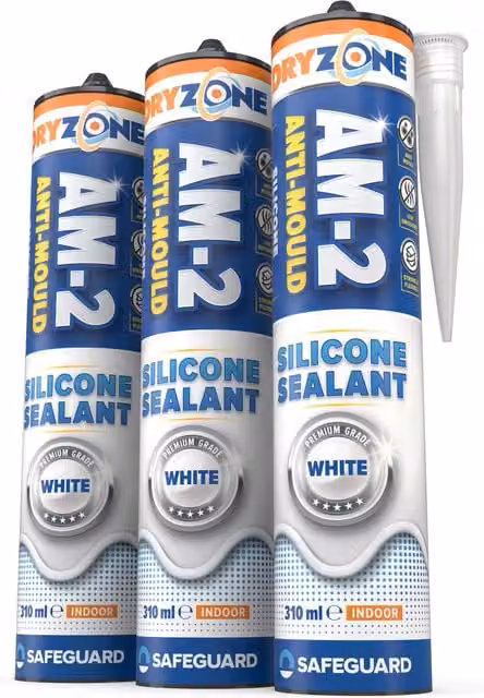Dryzone Anti-Mould Silicone Sealant, White, 3 x 310ml Packs