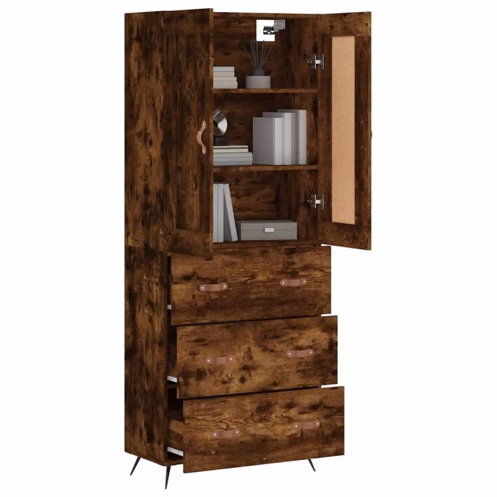 Berkfield Home Smoked Oak Highboard in Brown, W/D/H: 69.5 x 34 x 180 cm – 3