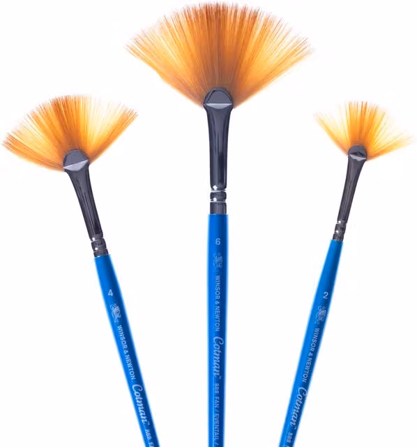 Winsor and Newton Cotman Watercolour Series 888 Fan Brush No. 4 Short Handle Blue