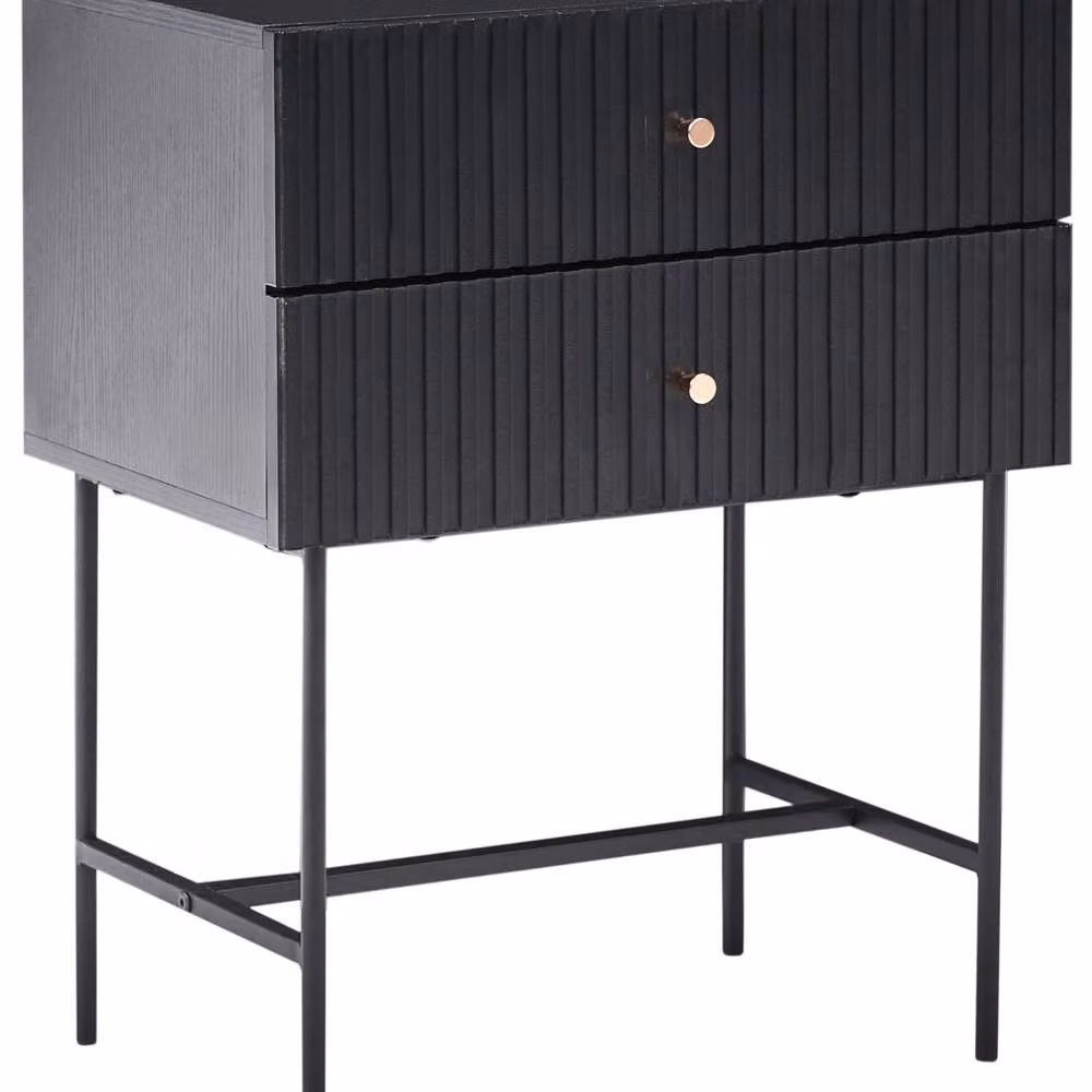 Wyld and Coco Modern 2-Drawer Bedside Table in Black and Gold – 2