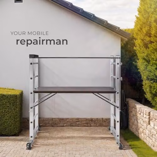 tectake Aluminium Multi-Purpose 4-in-1 Ladder in Silver with 150 kg Capacity and Rollable Rubber Feet – 7
