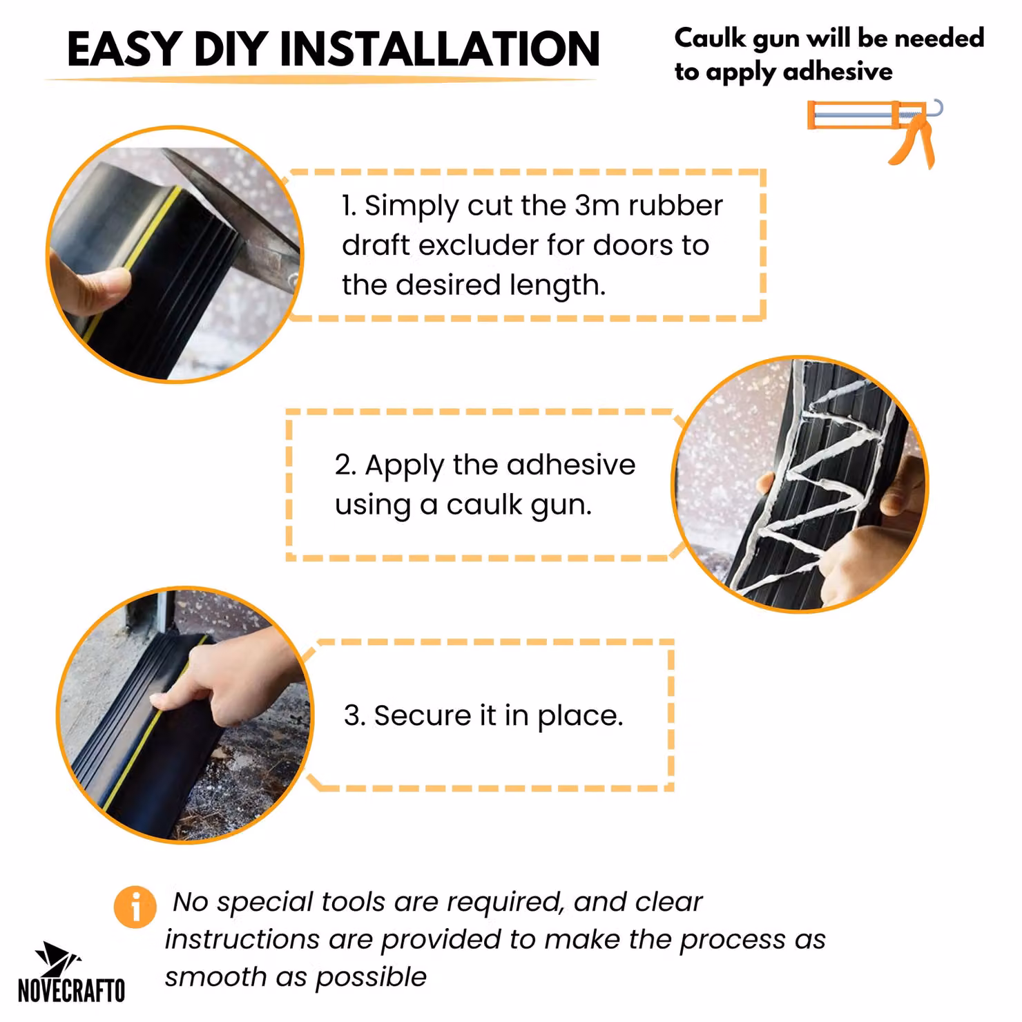 Novecrafto Universal Fit EPDM Rubber Garage Door Seal, 3m Length, Black Self-Adhesive Weatherproof Threshold Draught Excluder – 4