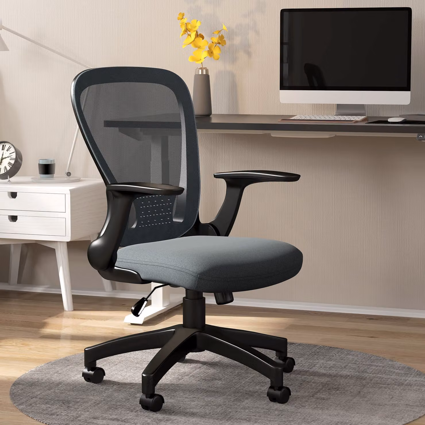 Vinsetto Ergonomic Office Chair in Grey Fabric with Armrests and Castors – 9