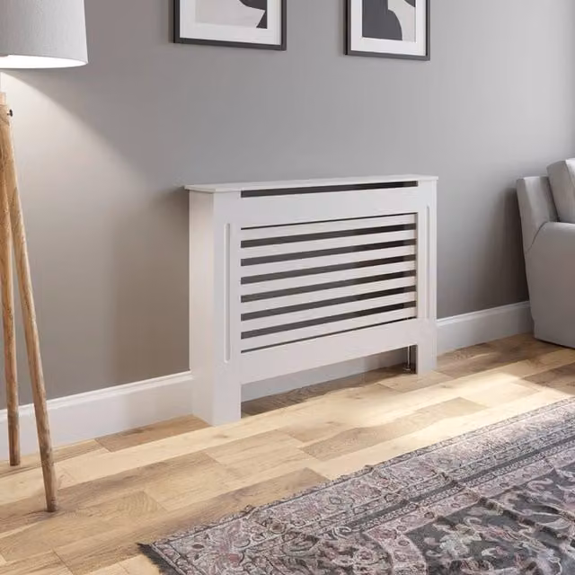 Temprazo White MDF Wall Mounted Radiator Cover with Horizontal Slat Style, W: 112 cm
