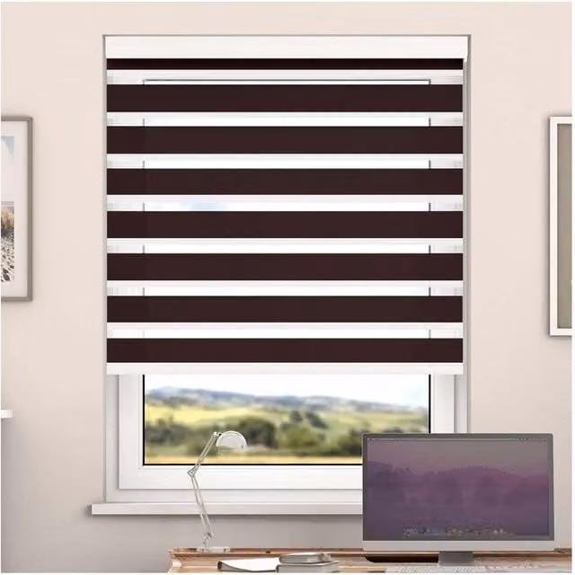NewEdgeBlinds Day and Night Zebra Roller Blind with Cassette, Cappuccino Striped Textile, Width: 180 cm