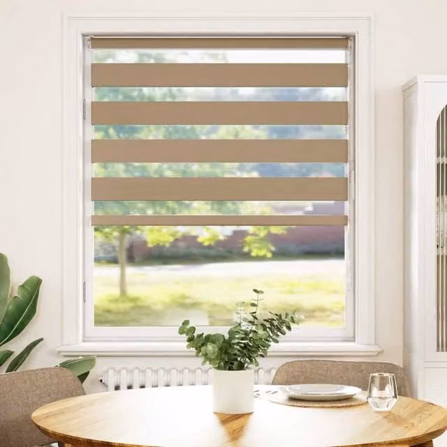 Berkfield Home Zebra Blind in Sand Brown, W: 100 cm, H: 150 cm, Polyester Fabric