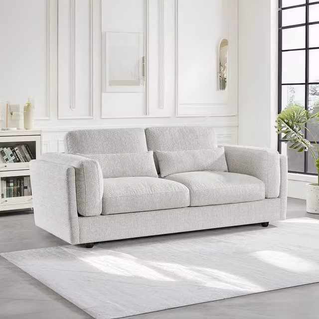 Furnishings For Less UK Bali Modern 3 Seater Sofa in Beige Chenille Textured Fabric W: 217 cm, D: 107 cm, H: 89 cm