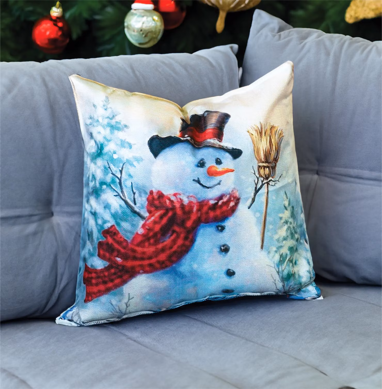 Netagon Snowman Design Christmas Themed Square Cushion, White, W/D/H: 45 x 45 x 45 cm – 2