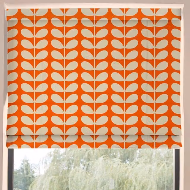 Orla Kiely Solid Stem Made to Measure Blackout Roman Blind in Tomato Red and Orange Floral Pattern