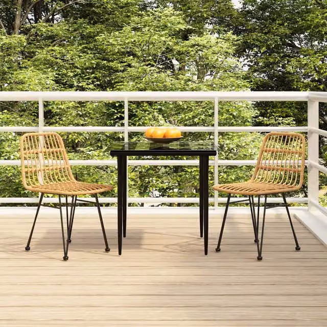 Berkfield Home 3 Piece Brown Poly Rattan Garden Dining Set with Glass Top – 1