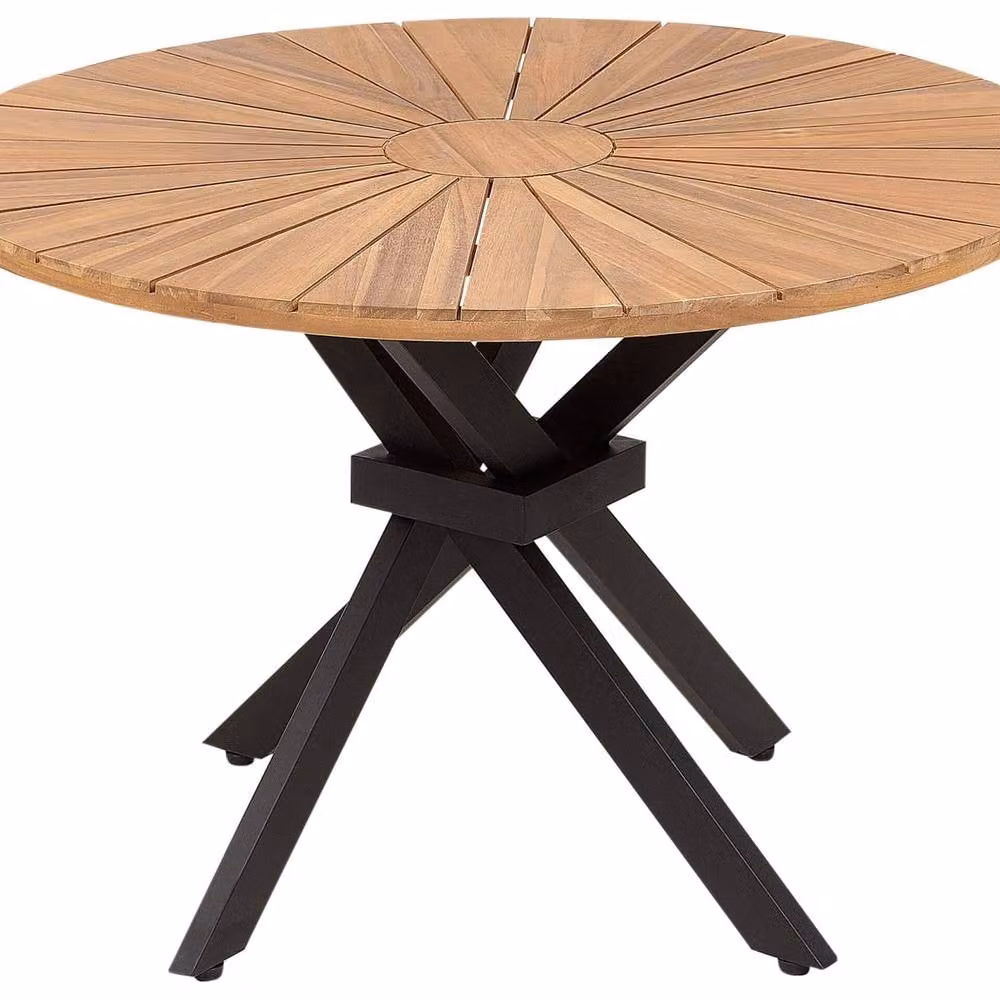 Wyld Haus Garden Dining Table with Round Acacia Wood Top and Black Metal Base in Brown, Diameter: 110 cm – 2