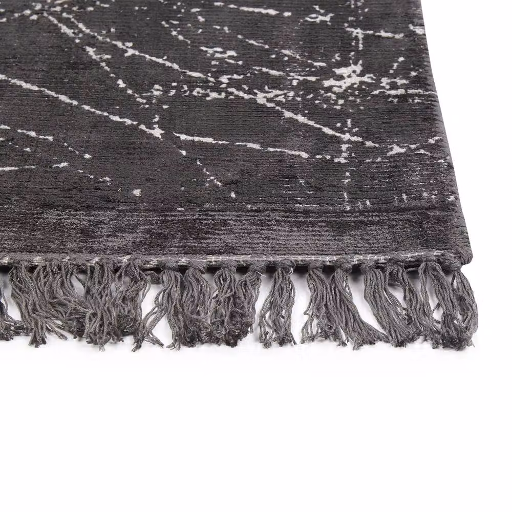 Wyld and Coco Modern Glam Striped Area Rug in Grey and White, Woven Viscose with Cotton Backing and Fringes, W: 80 cm, L: 150 cm – 3