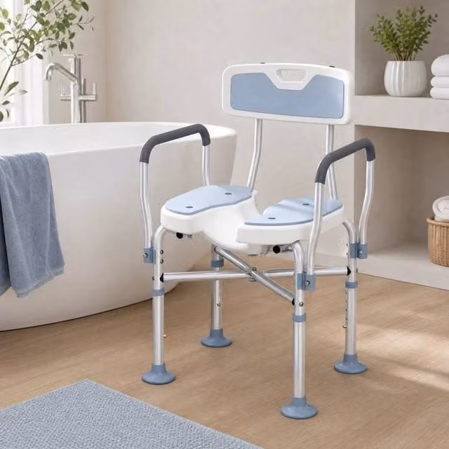 STILVORA Blue Shower Chair with Adjustable Height and Arms
