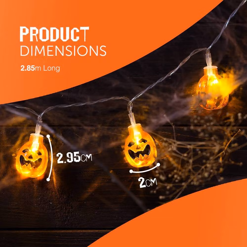 Kraft & Co BrightGlow Halloween Pumpkin String Lights, Battery Operated Warm White LED Lights in Orange and White – 2