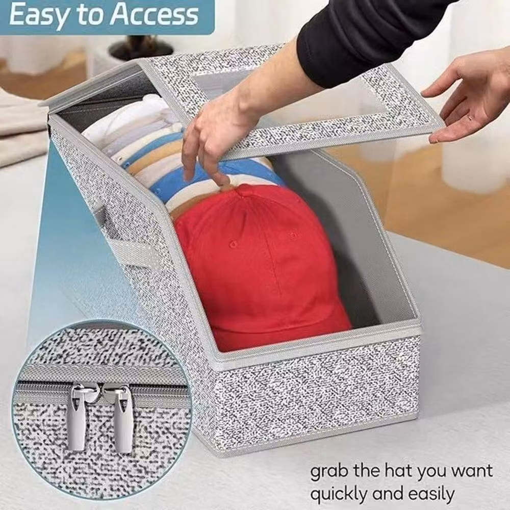 PAWNORA Large Capacity Hat Storage Box with Lid in Grey – 2