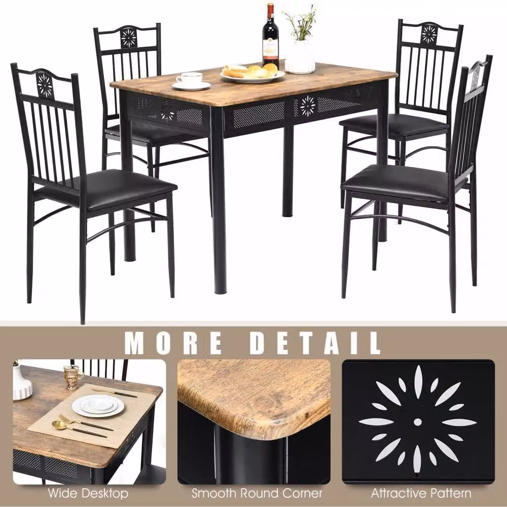 Costway 5-Piece Modern Dining Table and Chair Set with Padded Seats in Black – 3