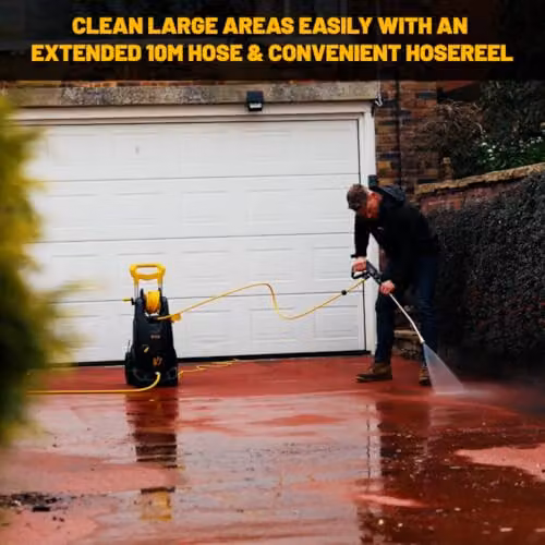 V-TUF Professional Pressure Washer V 7 in Black with 195 Bar Max Pressure, 7.2 L/min Flow Rate, 10m Hose Reel, Metal Lance and Snow Foam Bottle – 5