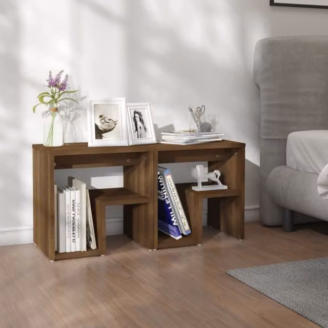 Berkfield Home Set of 2 Modern Brown Oak Bedside Cabinets, W/D/H: 40 x 30 x 40 cm