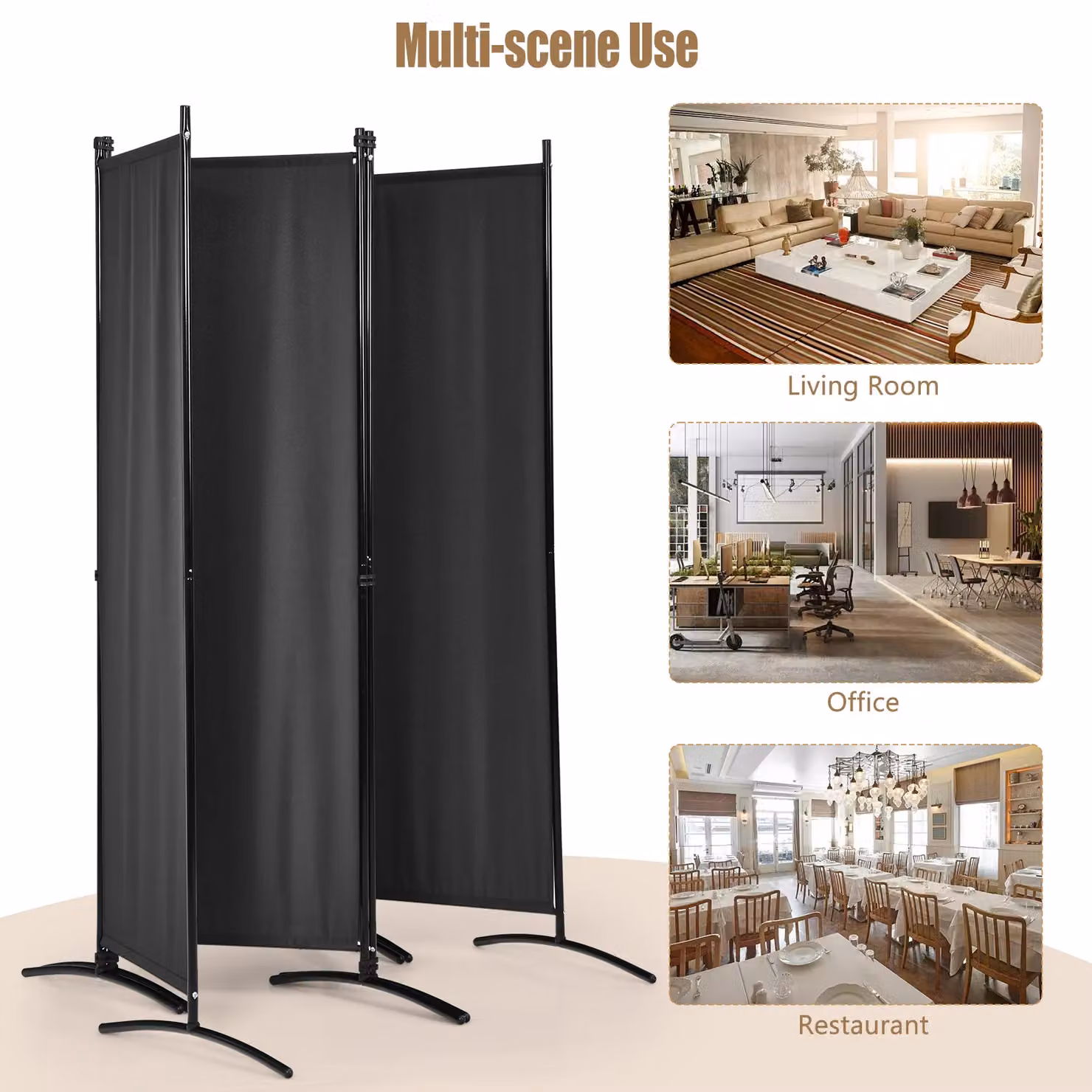 Costway 4-Panel Folding Room Divider Freestanding Privacy Screen in Black, Height: 173 cm – 5