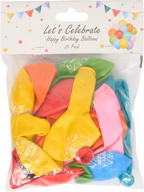 Pack of 25 Multicolour Lets Celebrate Happy Birthday Balloons for Adults