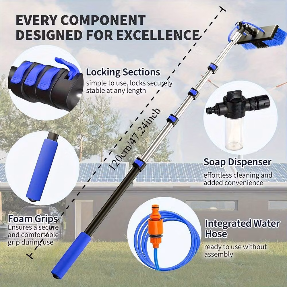 Ventryn Blue Telescopic Solar Panel Cleaning Brush with Hose – 4