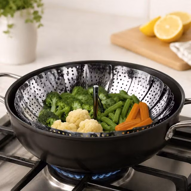 Orsina Large Stainless Steel Steamer in Silver, 28 cm – 2
