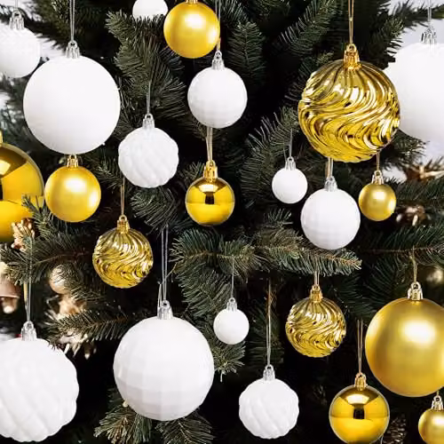 Pelle & Sol 36-Piece Abstract Christmas Bauble Set in Gold and White – 6