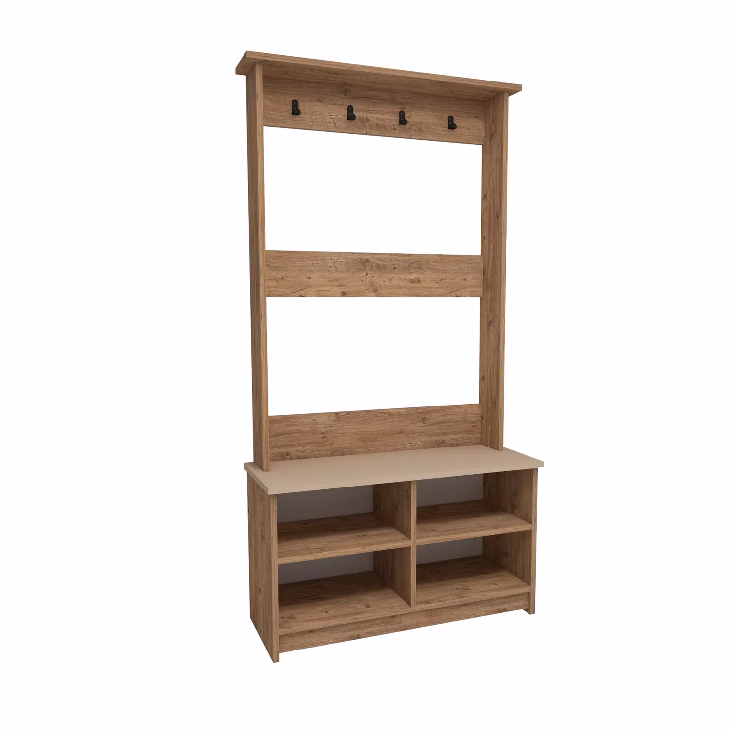 Destina Home Amelia Hallway Coat Rack with Bench and Shelves in Beige, H 173.6 x W 90.0 x D 35.0 cm – 3