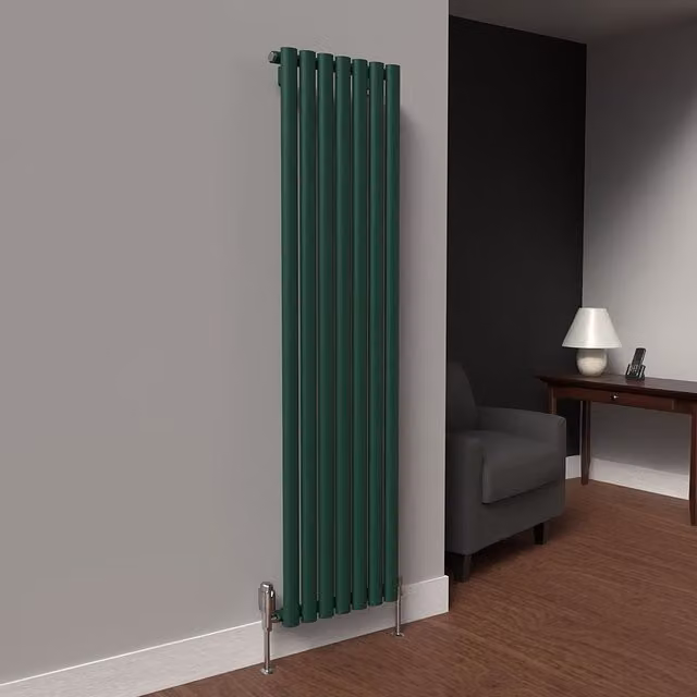 Lux Heat Oval Coloured Vertical Radiator in Green, H: 160 cm x W: 42 cm