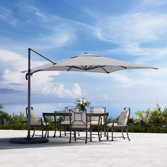 Komore 2.5m Cantilever Garden Parasol with Base in Grey
