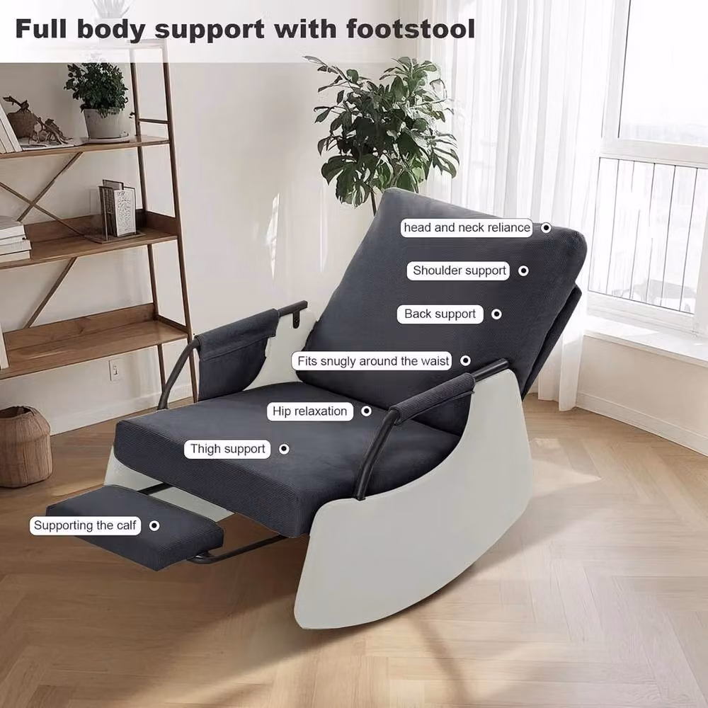 VOGREX Upholstered Nursery Rocking Chair with Footrest in Grey – 4