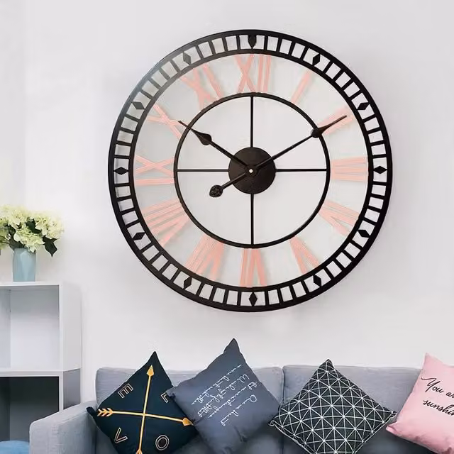 SPETLEK Round Analog Outdoor Garden Wall Clock in Black and Pink Metal, Diameter: 80 cm