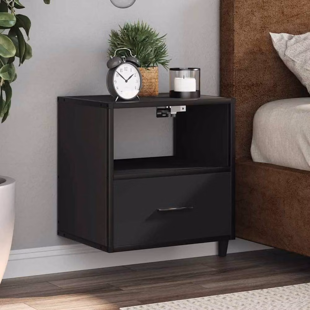 Berkfield Home Wall-mounted Bedside Cabinet in Black, W: 40 cm, D: 31 cm, H: 39.5 cm – 2