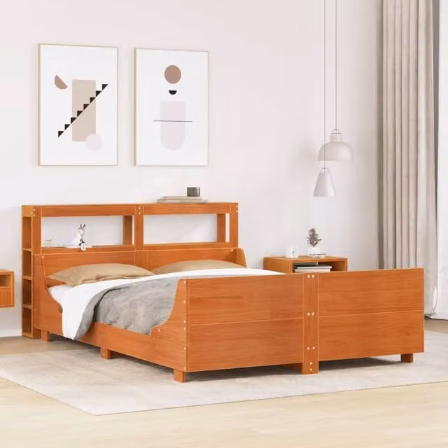 Berkfield Home King Size Solid Wood Pine Bed Frame in Wax Brown, 150 x 200 cm – 1