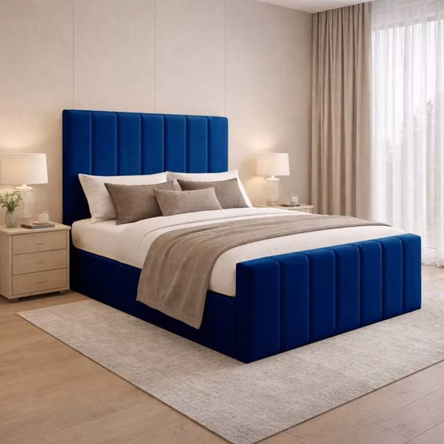 Desire Deco Eleanor Luxury Upholstered Velvet Storage Bed Frame in Blue