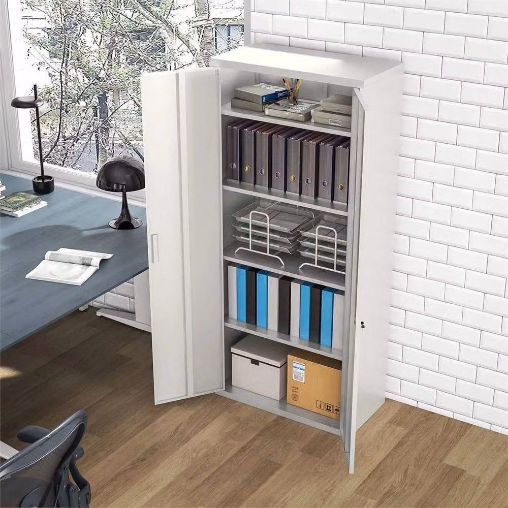 Nordara White Metal Lockable 2-Door Cabinet with Adjustable Shelves, H 180 x W 80 x D 40 cm – 2