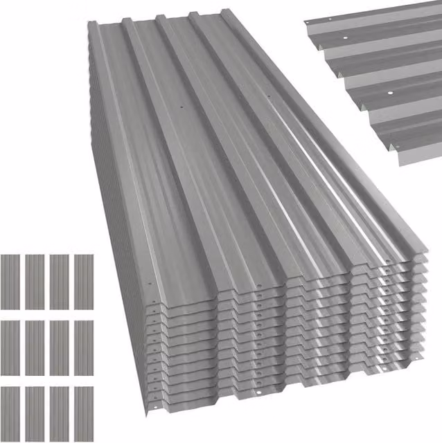 FLAVORA Set of 12 Corrugated Steel Roof Sheet Panels, Grey, W: 45 cm, L: 129 cm – 1