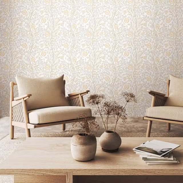 Hoopla Walls Rosehip Trail Natural Stone Grey Floral Scandinavian Wallpaper